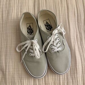 Vans Sage Green Canvas Shoes with White Accents